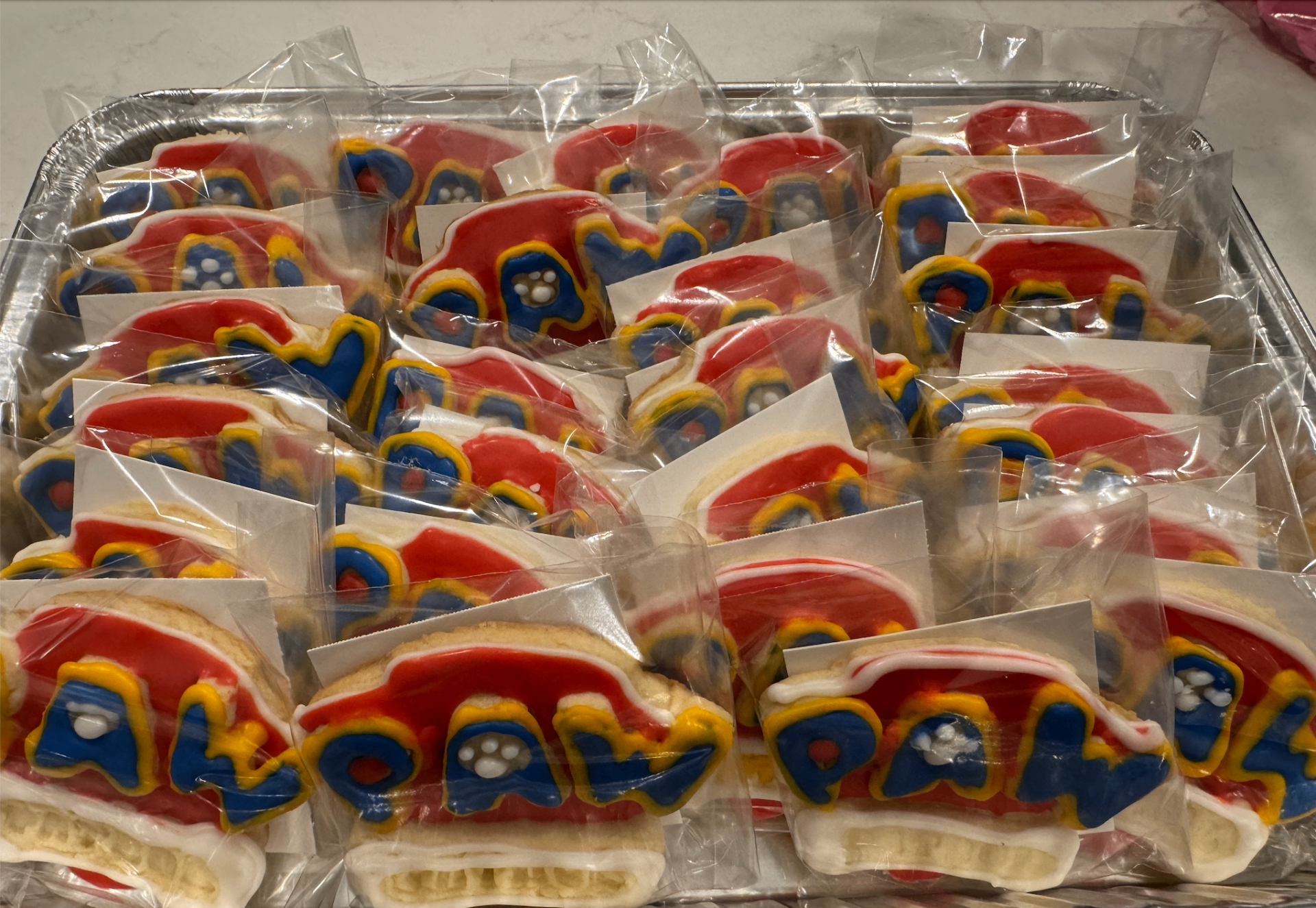 Paw Patrol themed birthday cookies individually wrapped